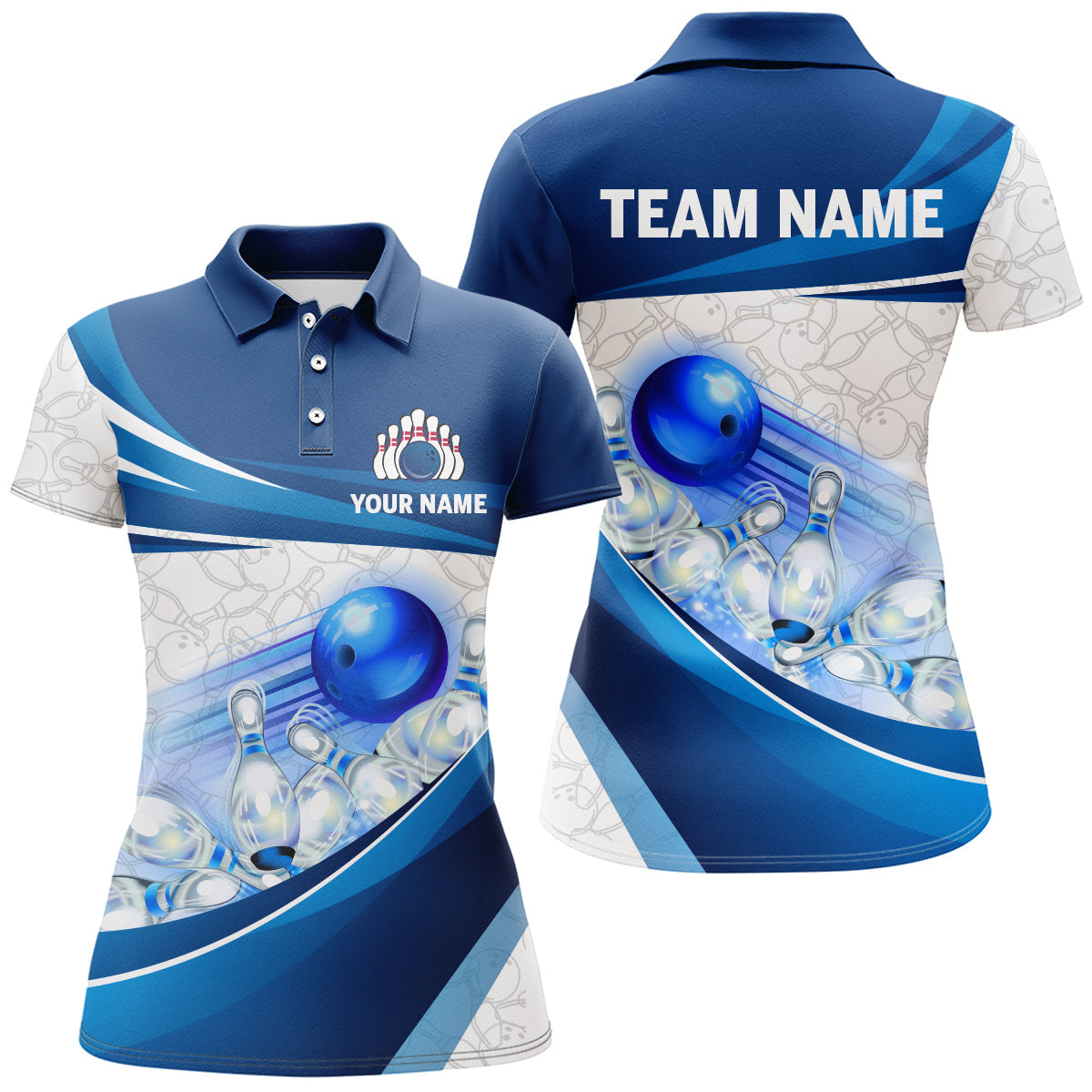 Women's Navy Bowling Team 3D Polo Shirt B300