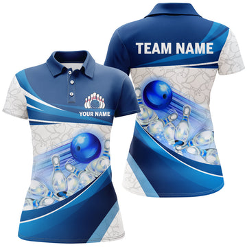 Women's Navy Bowling Team 3D Polo Shirt B300