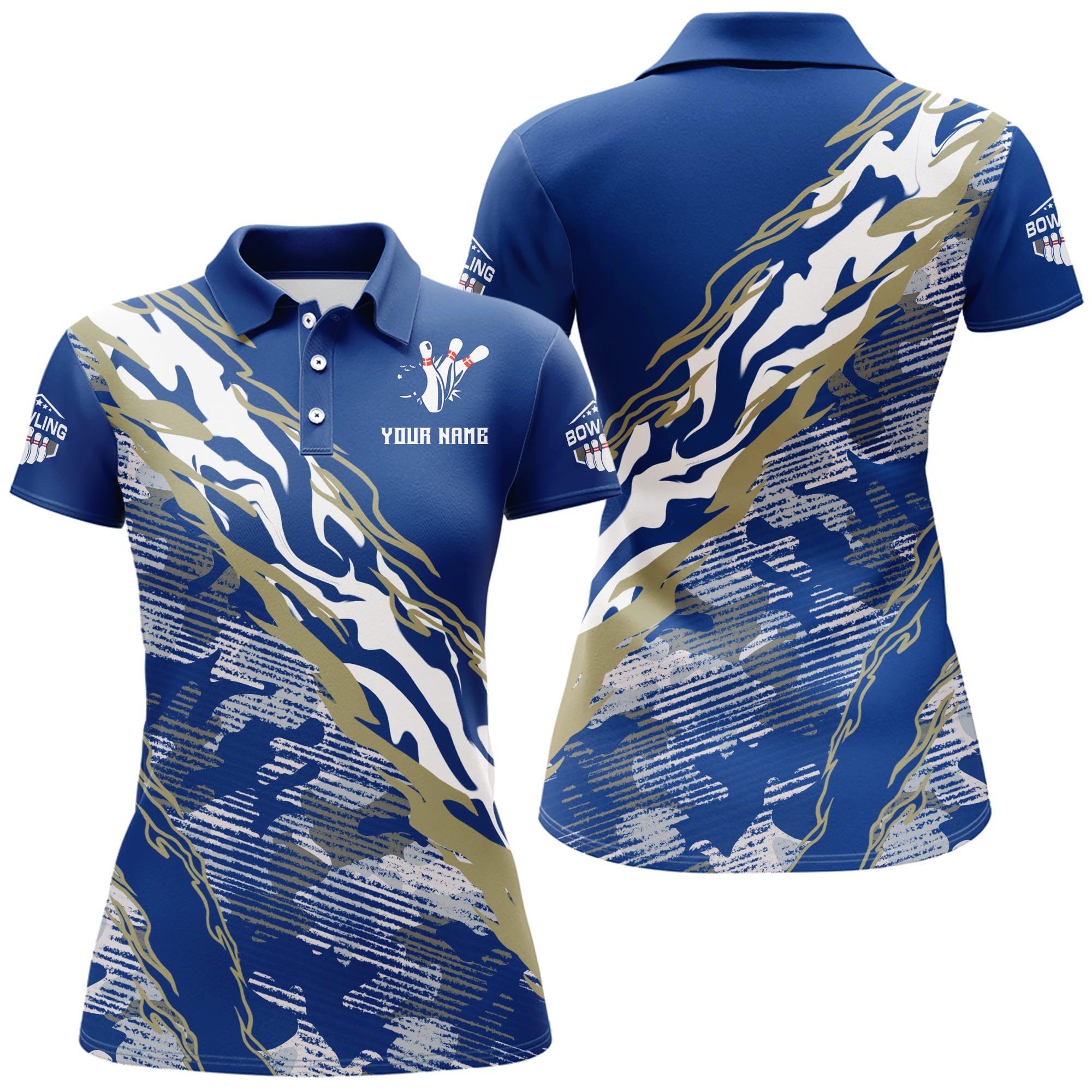 Women's Blue Camo Bowling Polo Shirt B261