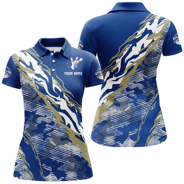 Women's Blue Camo Bowling Polo Shirt B261