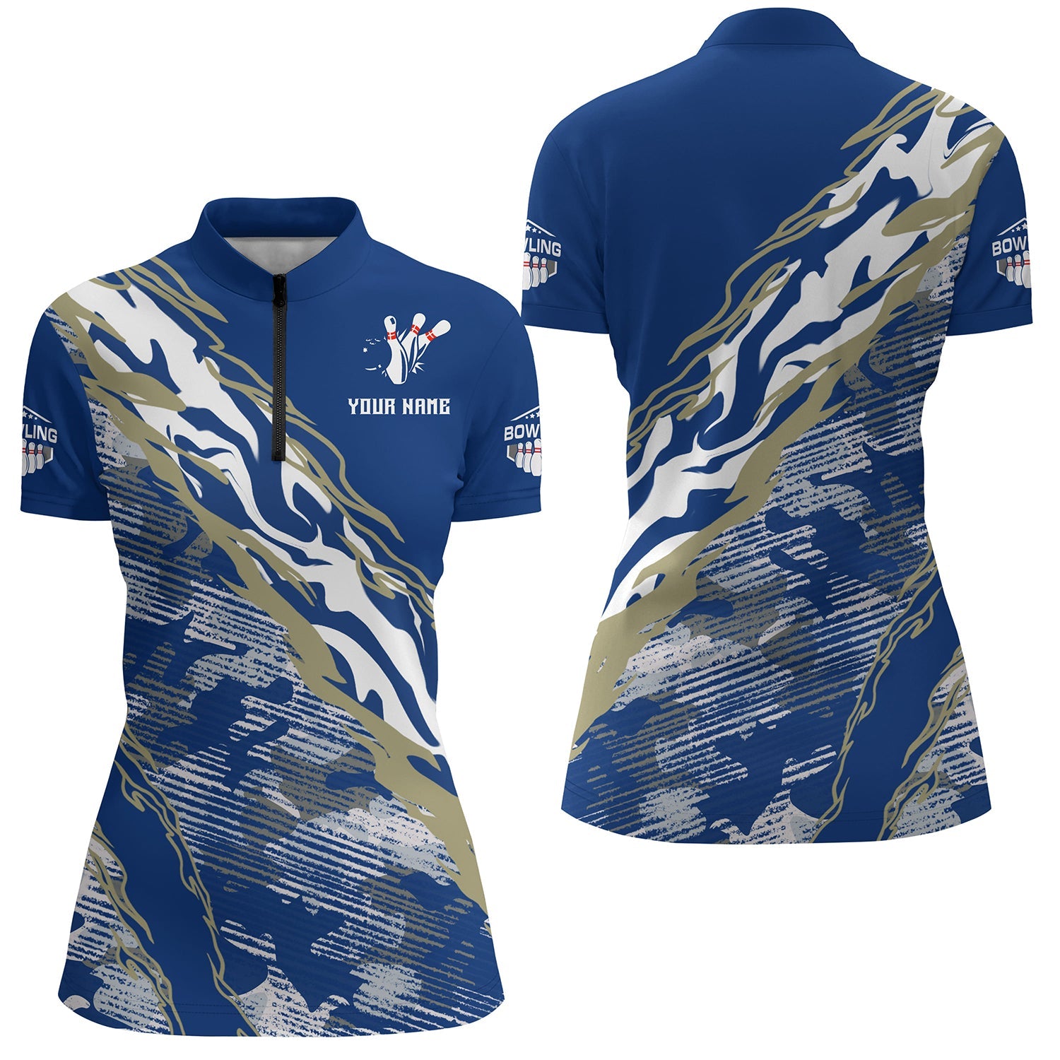 Women's Blue Camo Bowling Quarter-Zip Shirt B261