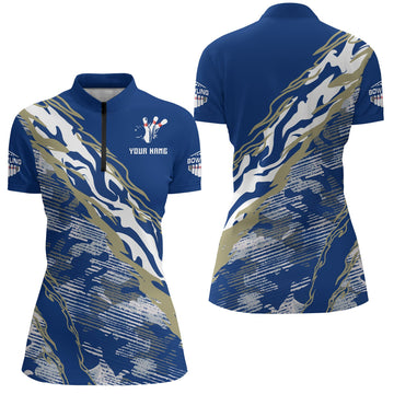 Women's Blue Camo Bowling Quarter-Zip Shirt B261
