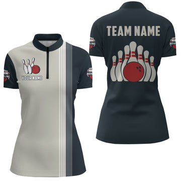 Women's Navy Bowling Quarter-Zip Team Jersey B245