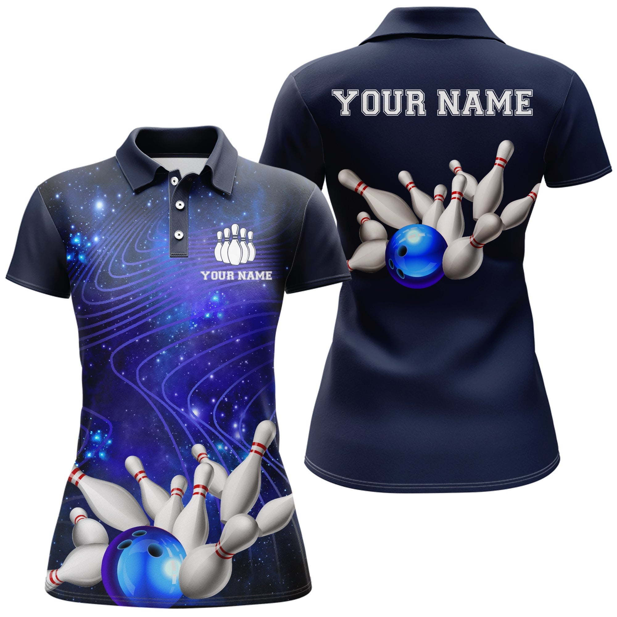 Women's Custom 3D Blue Bowling Polo Jersey B250