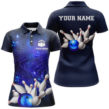 Women's Custom 3D Blue Bowling Polo Jersey B250