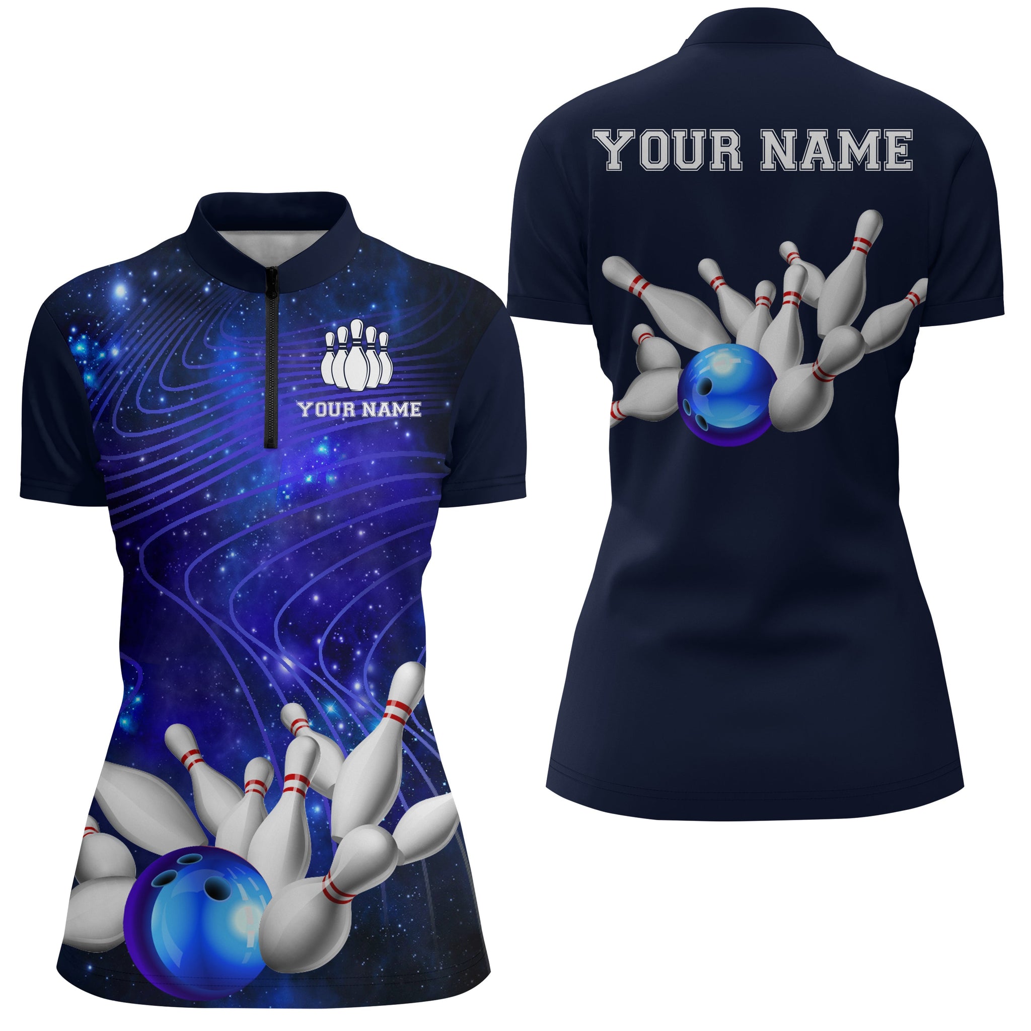 Women's Blue 3D Bowling Quarter-Zip Jersey B250