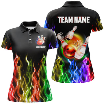Women's Personalised Rainbow Flame Bowling Polo B324