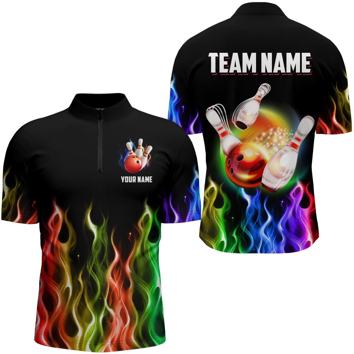 Men's Personalised Rainbow Flame Bowling Quarter-Zip Jersey B324