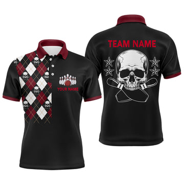 Black Skull Bowling Polo Shirt for Men - Custom Team Jersey B82