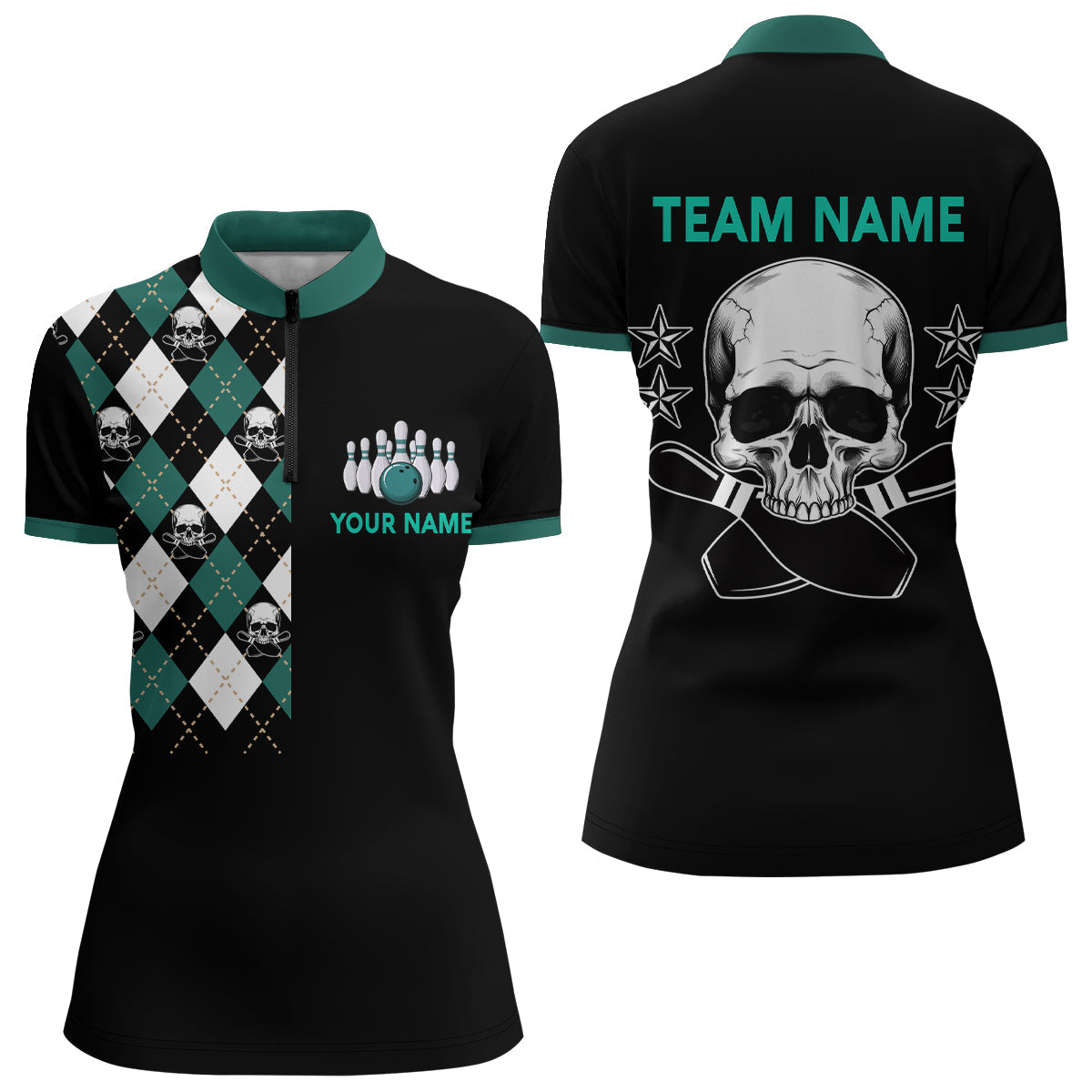 Women's Custom Skull Bowling 1/4 Zip Jersey B85