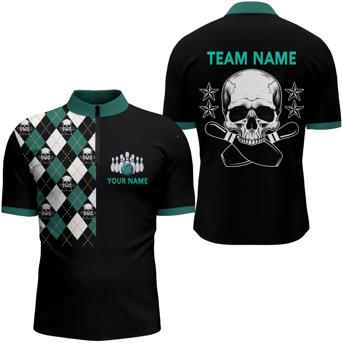 Men's Custom Black Bowling Quarter Zip Shirt B84
