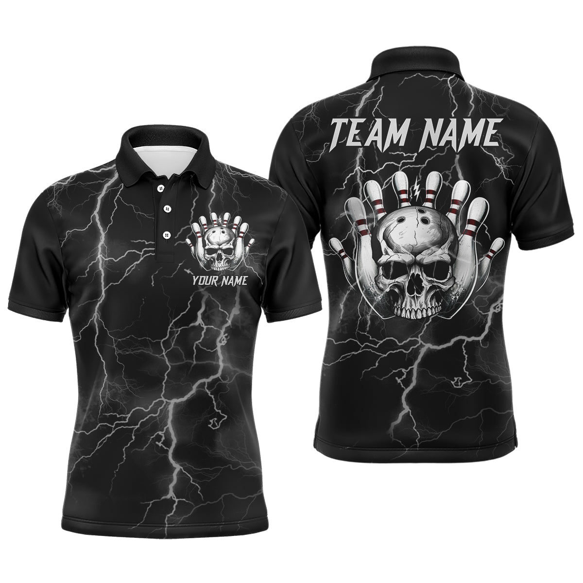 Men's Bowling Polo Shirt - Lightning Thunder Team B335