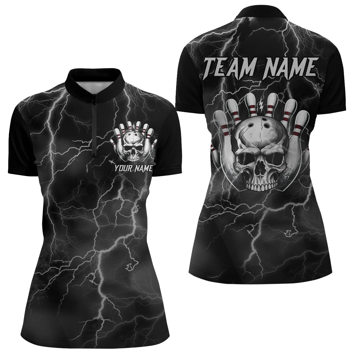 Women's Bowling Quarter-Zip Shirt - Lightning Thunder B335