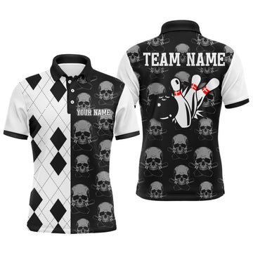 Men's Custom Black Bowling Polo Shirt B347