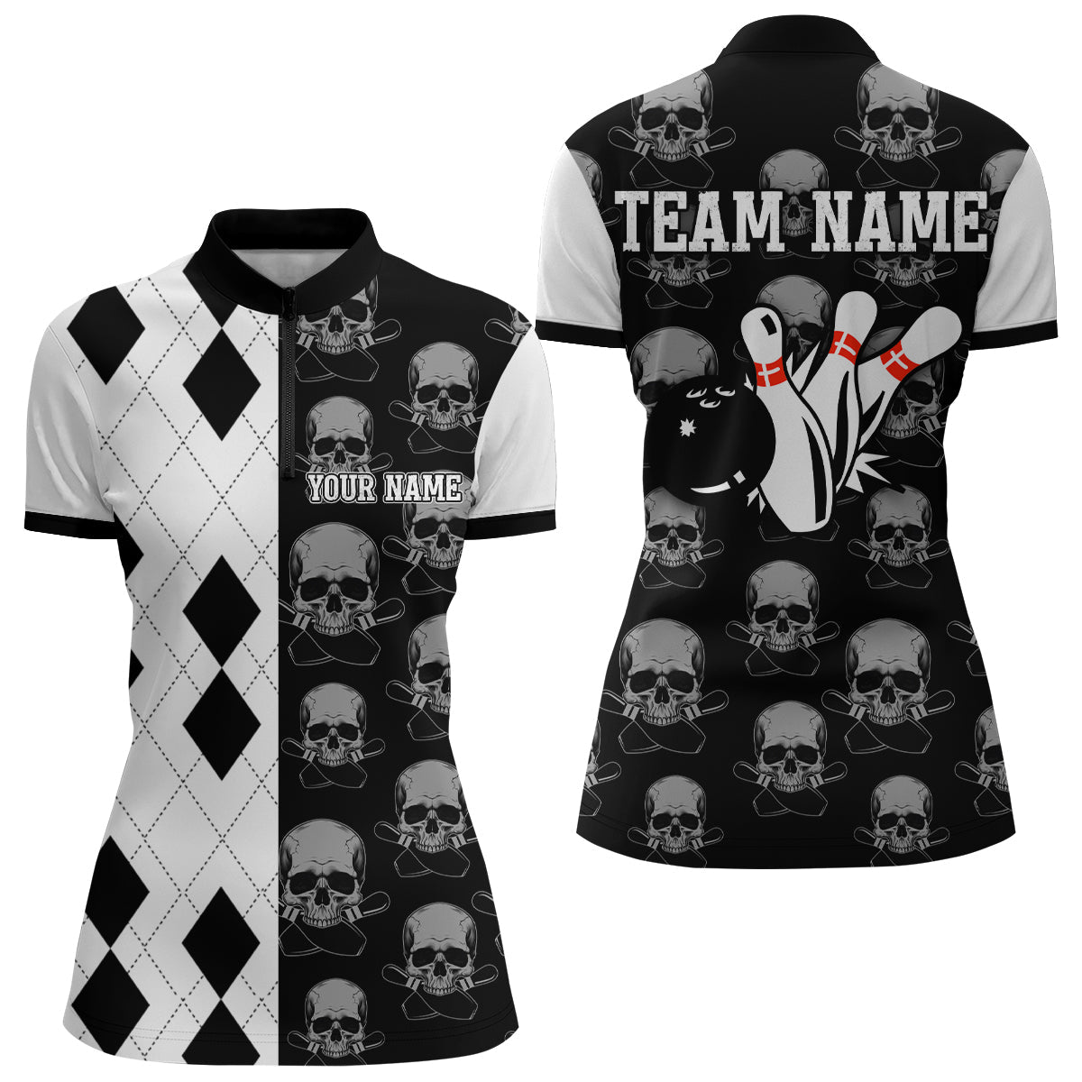Women's Black Bowling Quarter-Zip Jersey B347