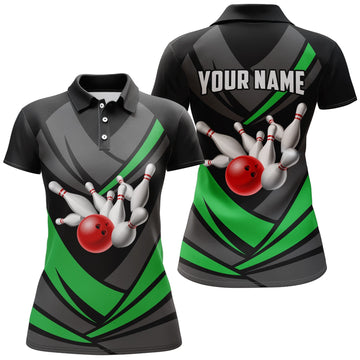 Women's Green Bowling Polo Shirt - Custom Team Jersey B225