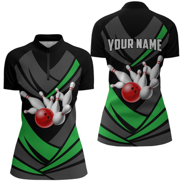 Green Women's Bowling Quarter-Zip Team Jersey B227