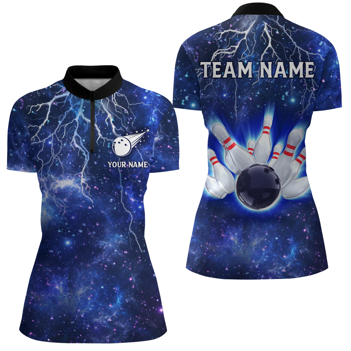 Women's Navy Bowling Quarter-Zip Shirt - Lightning Thunder Team Jersey B331