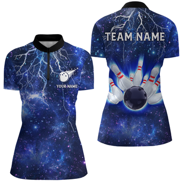 Women's Navy Bowling Quarter-Zip Shirt - Lightning Thunder Team Jersey B331