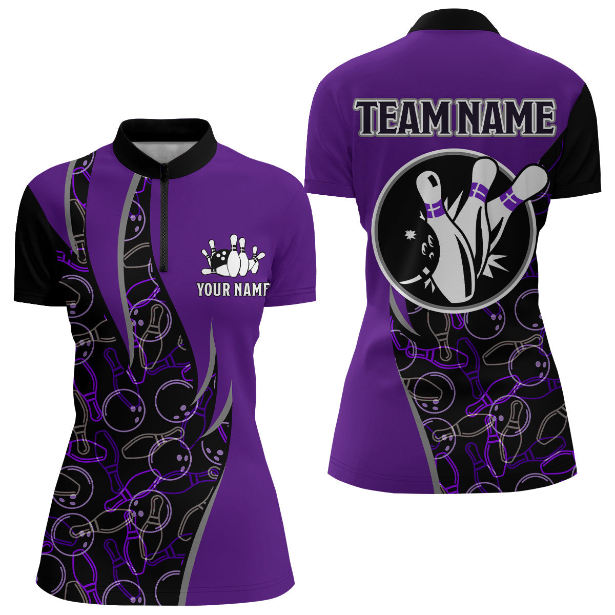 Custom Women's Bowling Team Quarter-Zip Shirt B390