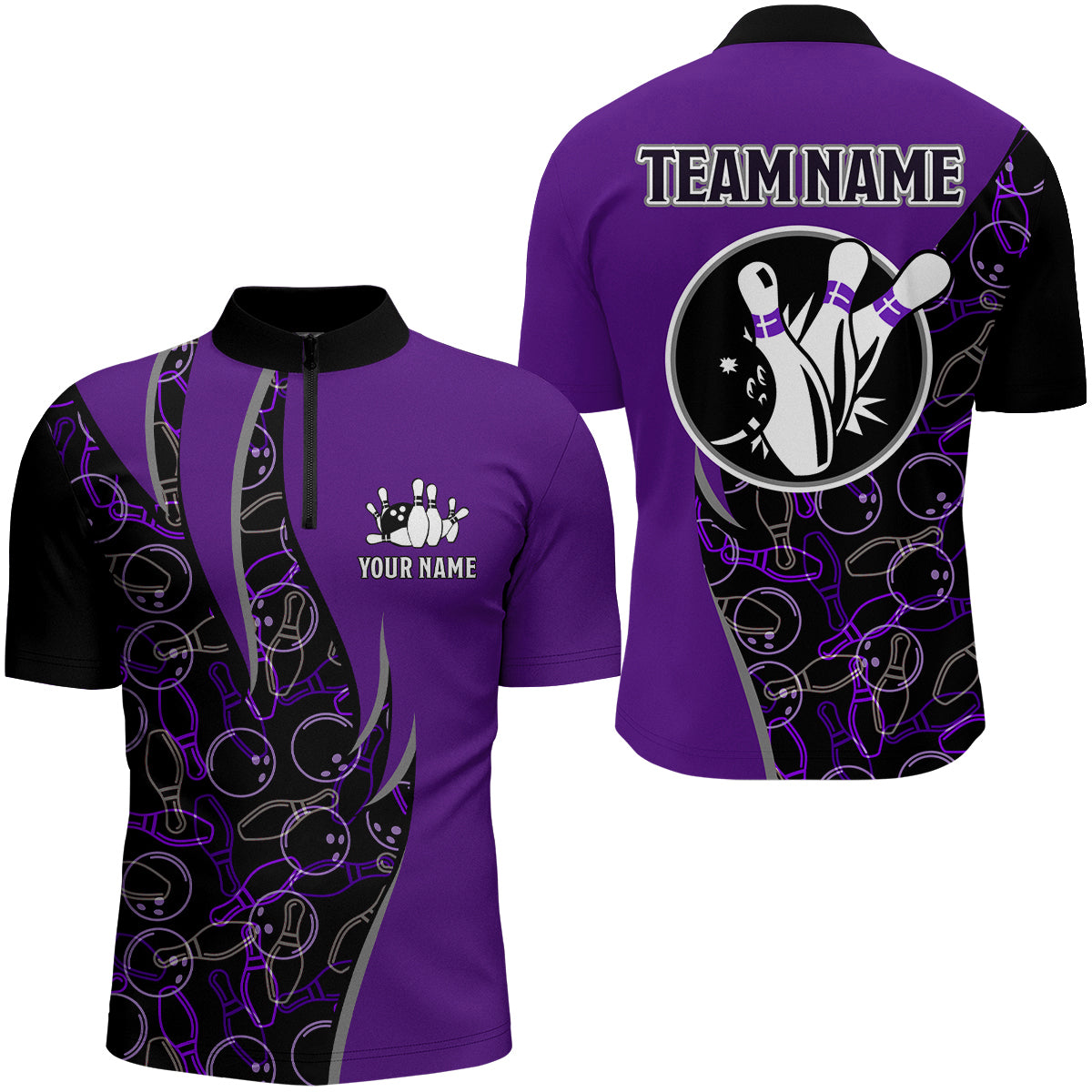 Custom Men's Bowling Team Quarter-Zip Shirt B390