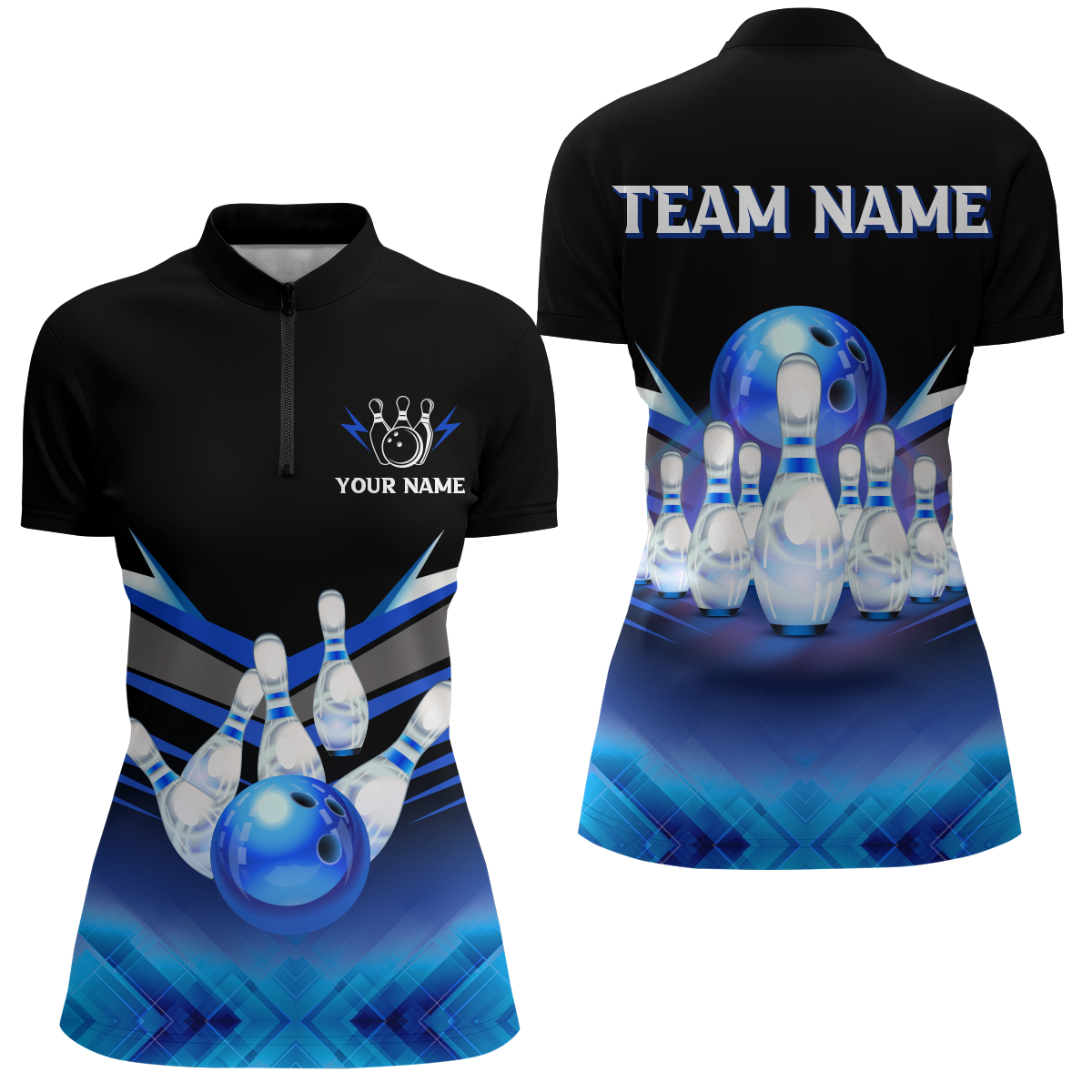 Women's Blue Bowling Quarter-Zip Jersey B339