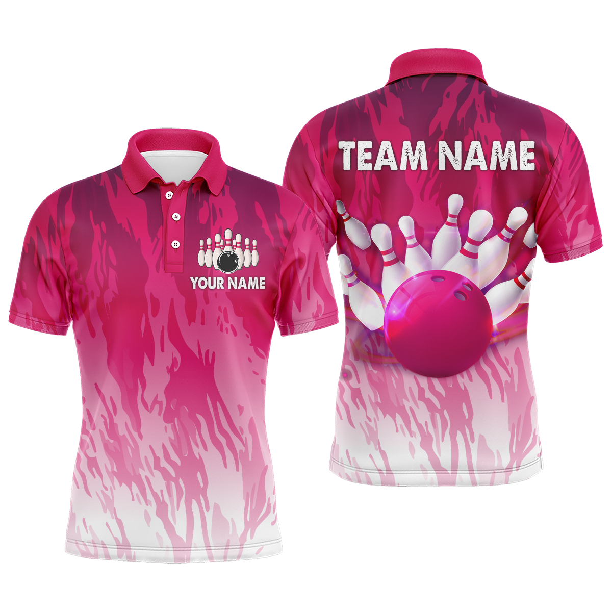 Men's Pink Bowling Polo Shirt - Custom Team Jersey B341