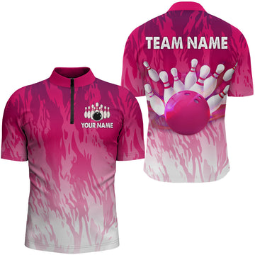Men's Custom Pink Bowling Quarter-Zip Shirt B341
