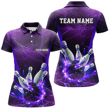Custom Purple Lightning Ladies Bowling Shirts I7161